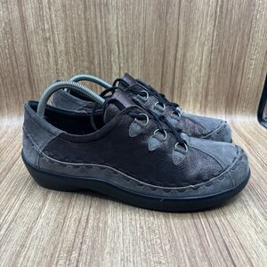 Ziera Walking Shoes Women 43 Brown Gray Metallic Leather Suede Lace Up Low Wedge
